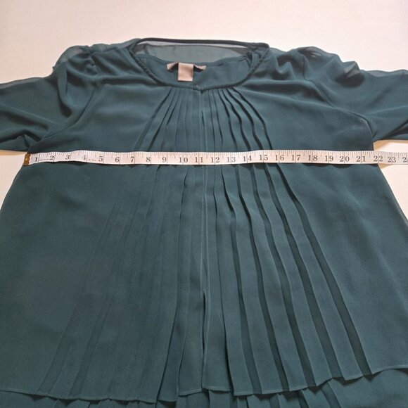 LOVE 21 Emerald Green Blouse Long Sleeve Sheer Tunic Pleated Large Layered Cardi - Picture 8 of 12